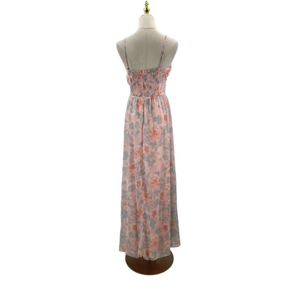 LULU'S L Exceptional Sweetness Peach Floral Chiffon Pleated Maxi Dress NEW B27 - Picture 3 of 11